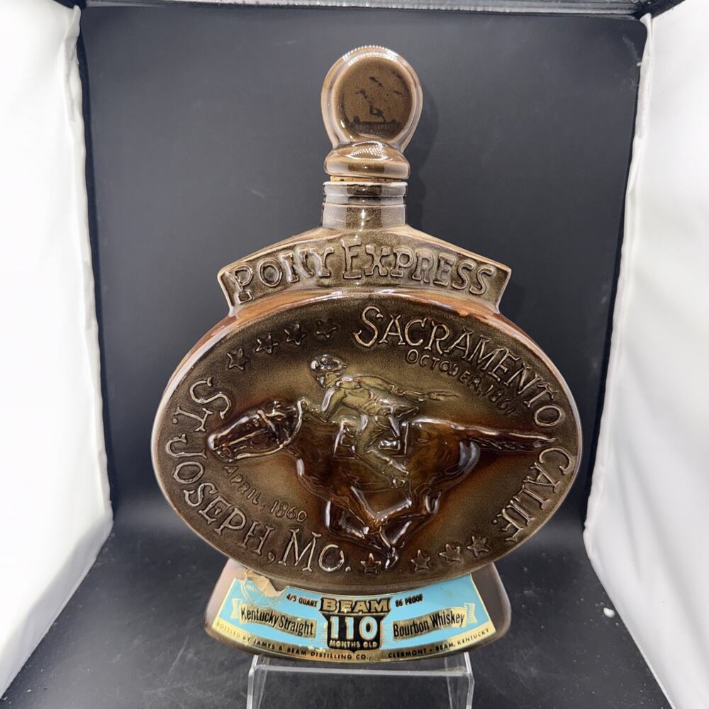 Vintage 1968 Jim Beam Pony Express Decanter Regal China Empty Bottle Iowa Tax